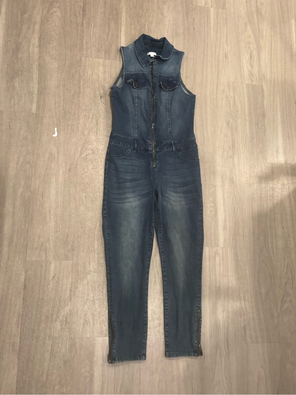 New York & Company Dark Blue Sleeveless Denim Jumpsuit